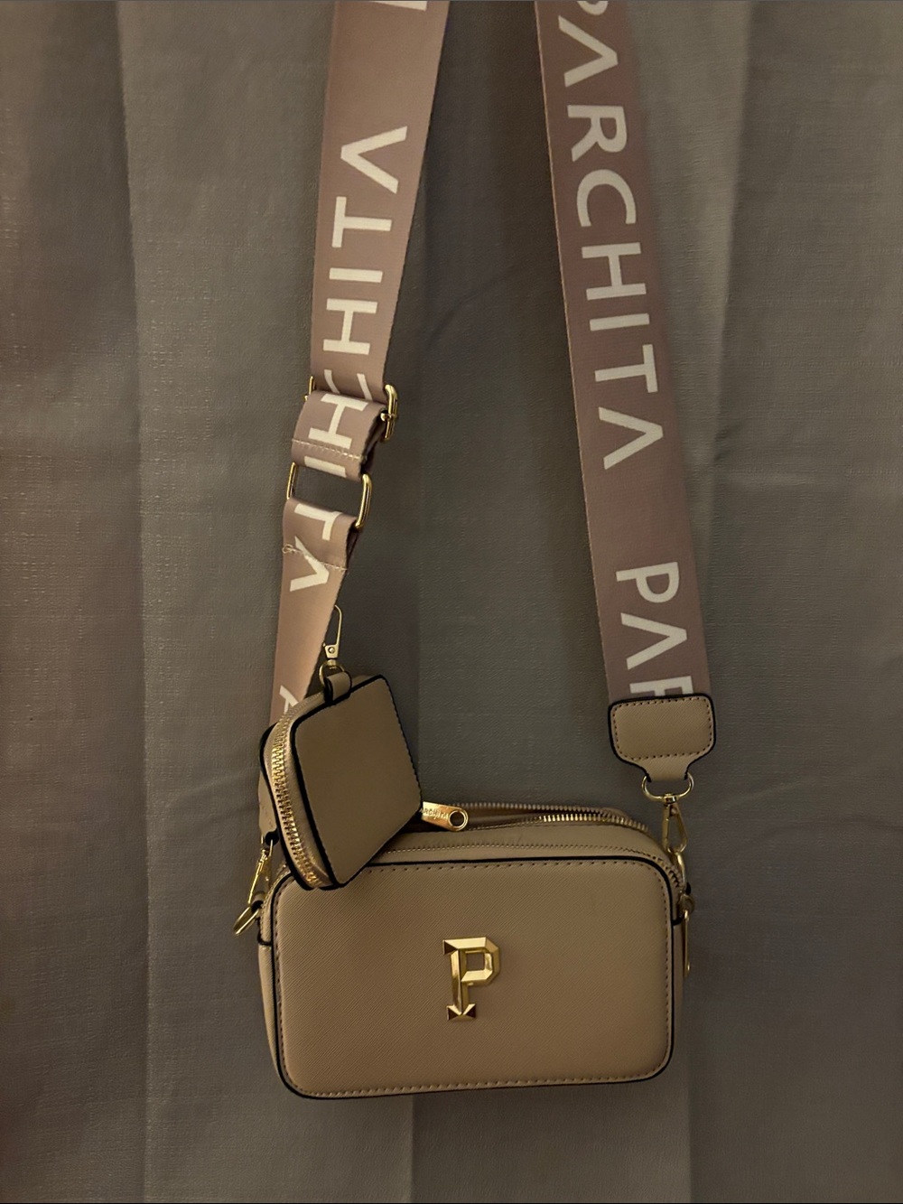 Taupe Crossbody Camera Bag with Strap
